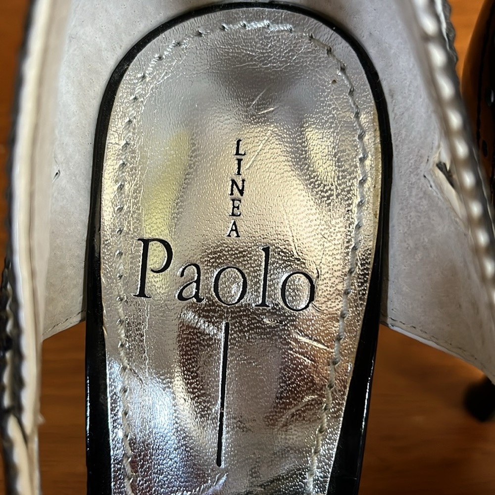 Linea Paolo Black & White Mary Jane Retro style lace up open toe heels Size 8M - Picture 9 of 16